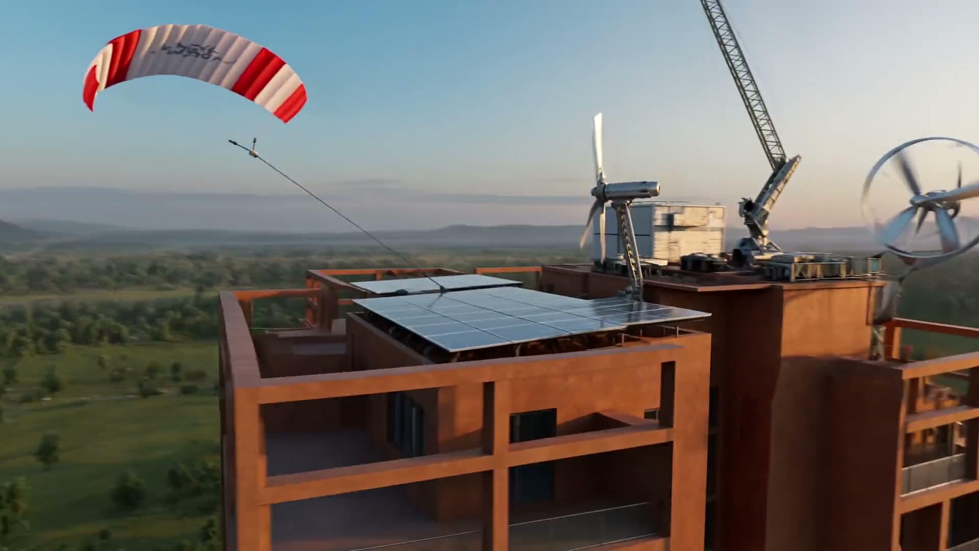 Evening elevation of the Wind Corridor Residences