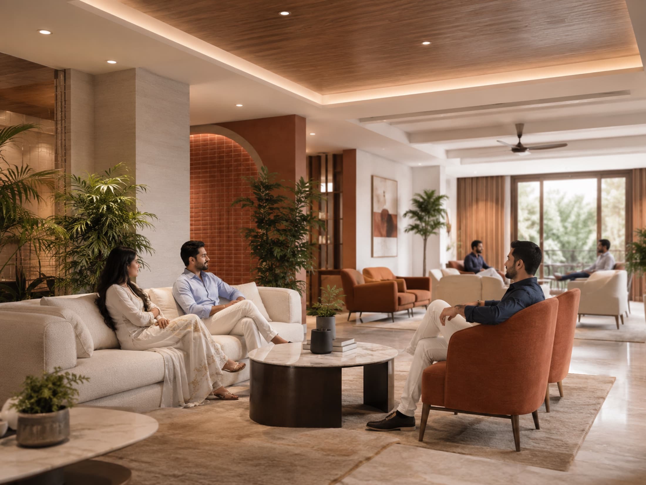 Residents relaxing together in the warm shared lounge
